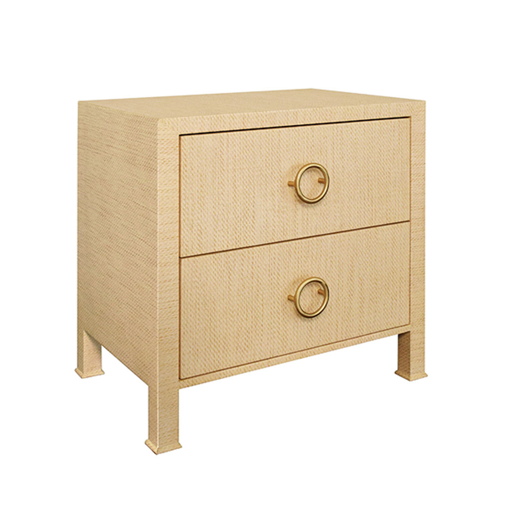 Two Drawer Side Table, Natural Grasscloth