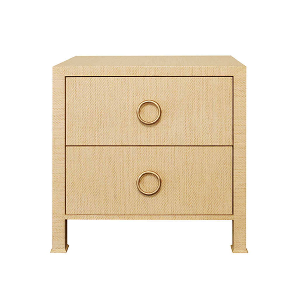 Two Drawer Side Table, Natural Grasscloth