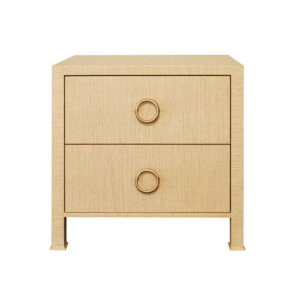 Two Drawer Side Table, Natural Grasscloth
