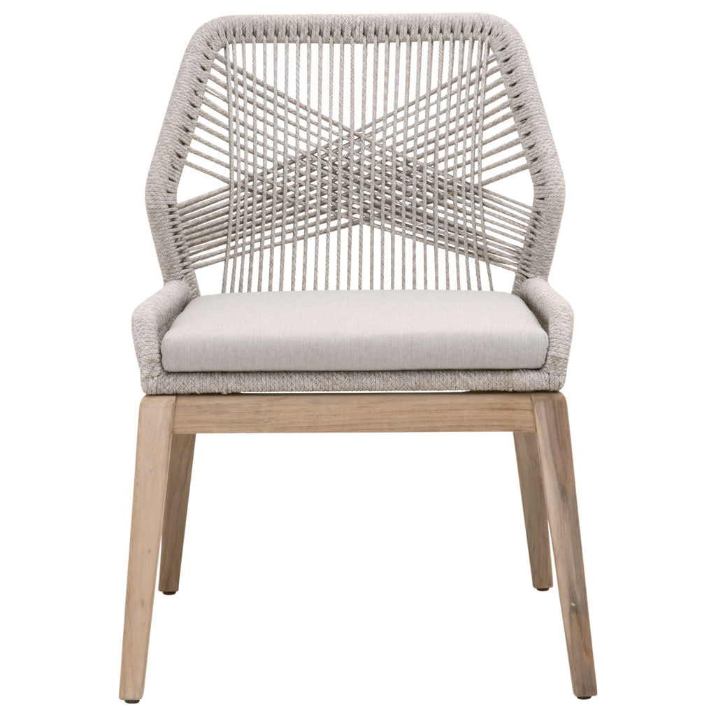 Loom Outdoor Dining Chair, Taupe & White Flat Rope, Pumice, Gray Teak