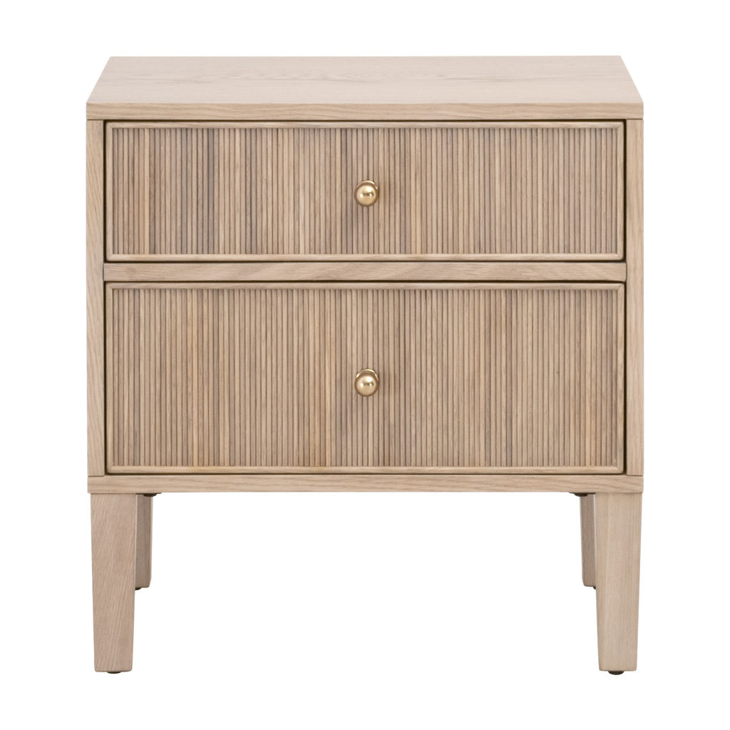 Preview image for Natural Oak Wood Reeded 2 Drawer Nightstand 23 inch