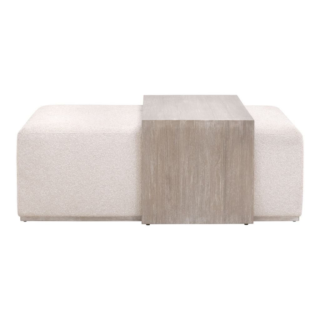 Preview image for Dovetail Upholstered Coffee Table, Livesmart Gellar Linen And Natural Gray Acacia