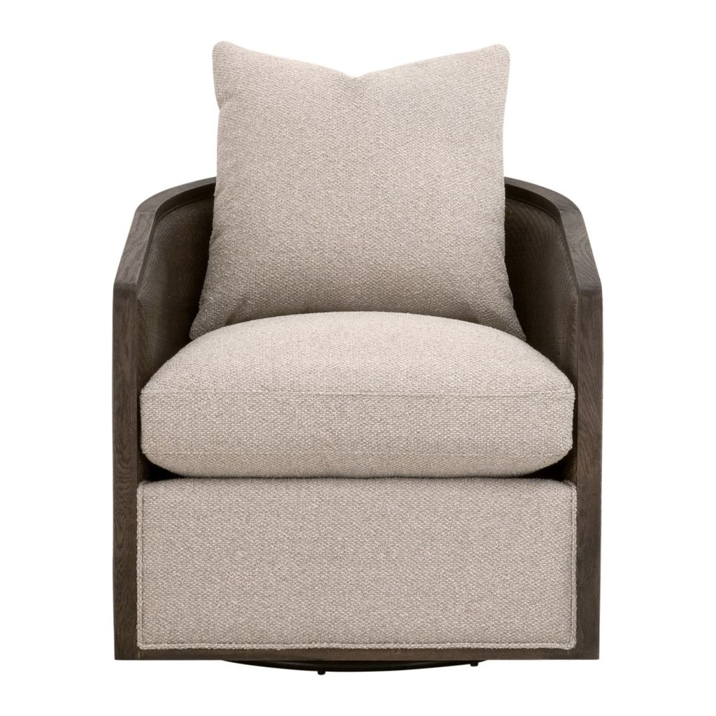 Preview image for Mcguire Swivel Club Chair, Livesmart Gellar-Jute, Matte Brown Oak And Cane