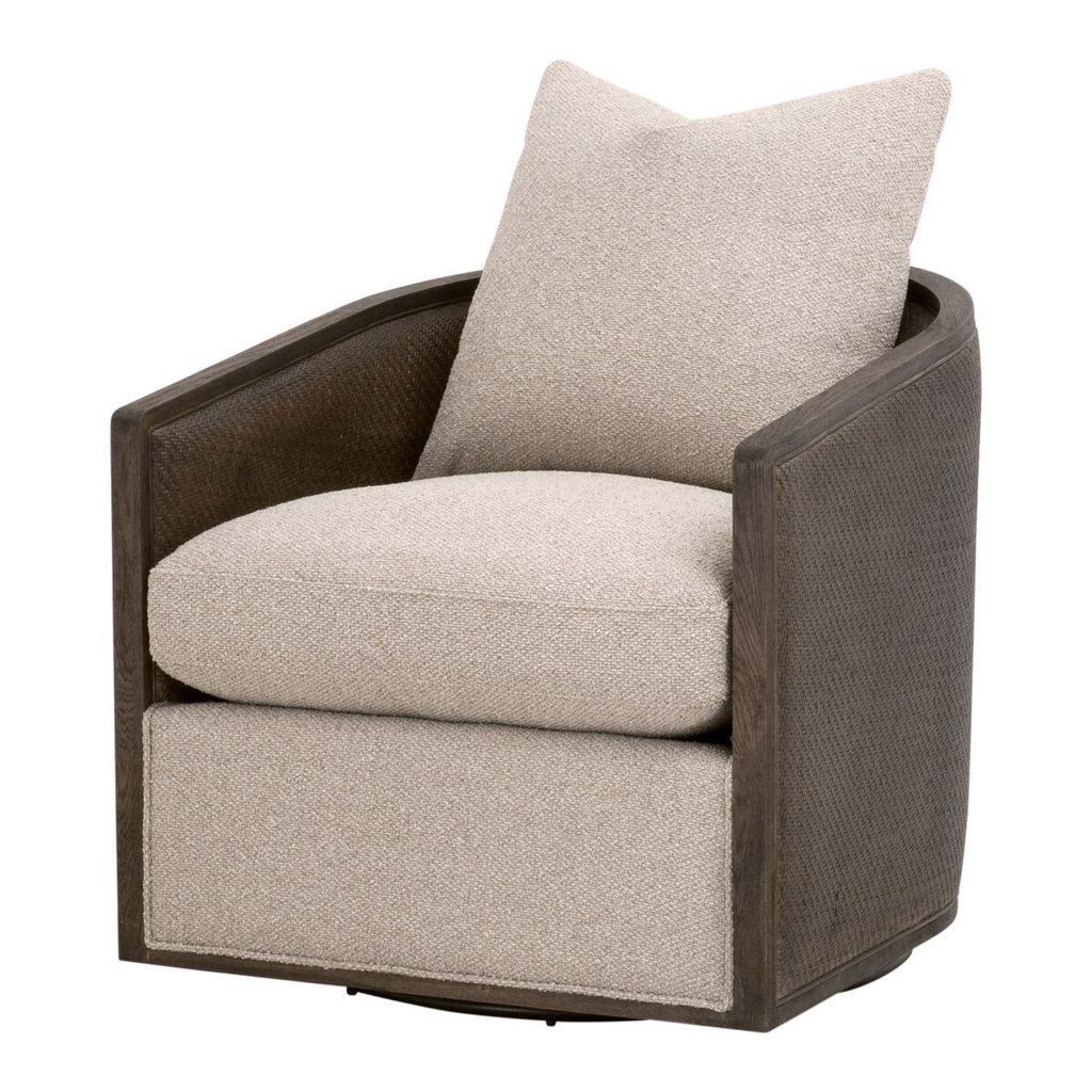 Mcguire Swivel Club Chair, Livesmart Gellar-Jute, Matte Brown Oak And Cane