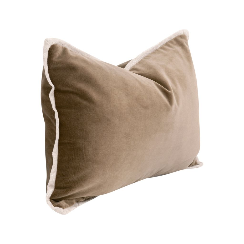 20" Essential Lumbar Pillow Set Of 2, Caramel Velvet And Jute Flat Piping