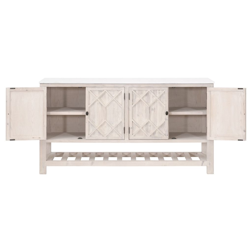 Willow Media Sideboard, White Wash Pine And White Quartz