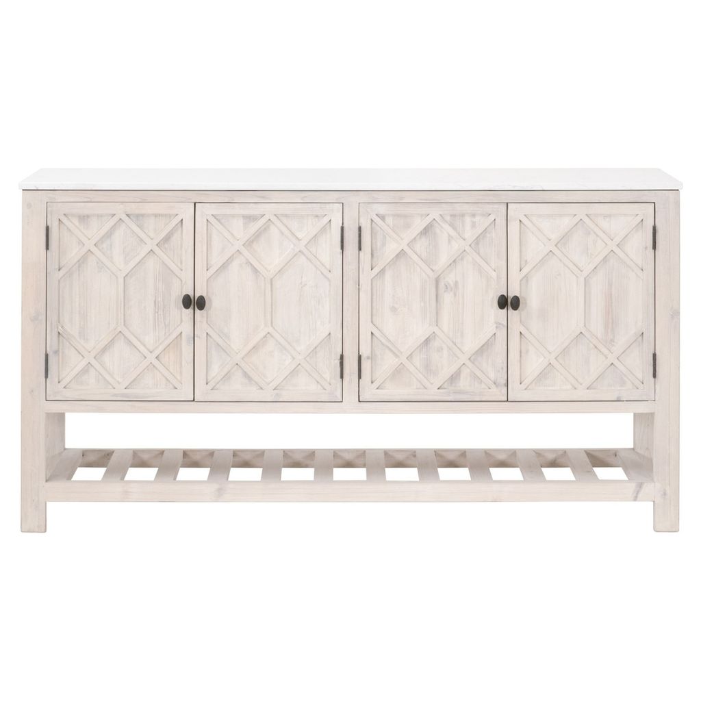 Willow Media Sideboard, White Wash Pine And White Quartz