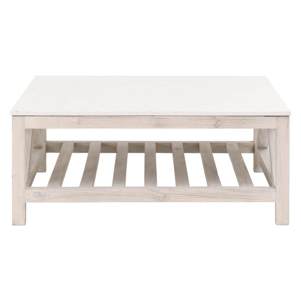 Spruce Square Coffee Table, White Wash Pine And White Quartz
