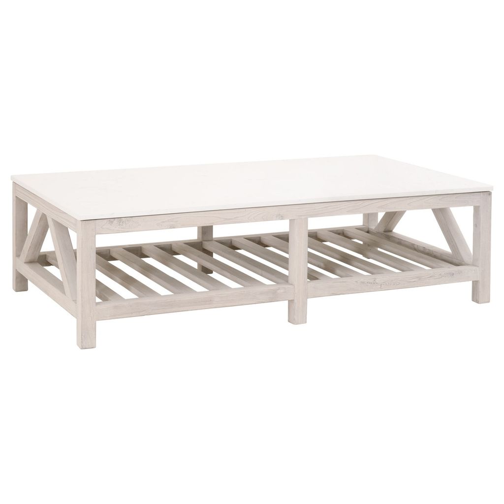 Spruce Coffee Table, White Wash Pine And White Quartz