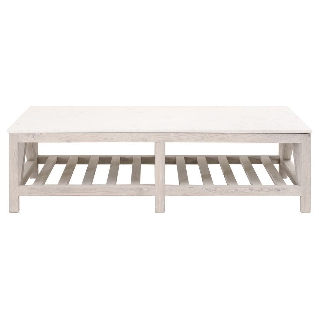 Spruce Coffee Table, White Wash Pine And White Quartz