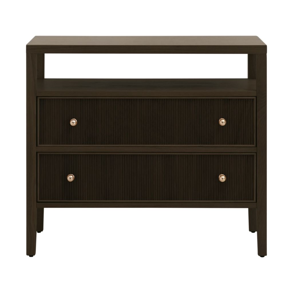 Preview image for Brown Reeded Oak Wood 2 Drawer Open Shelf Nightstand 34 inch