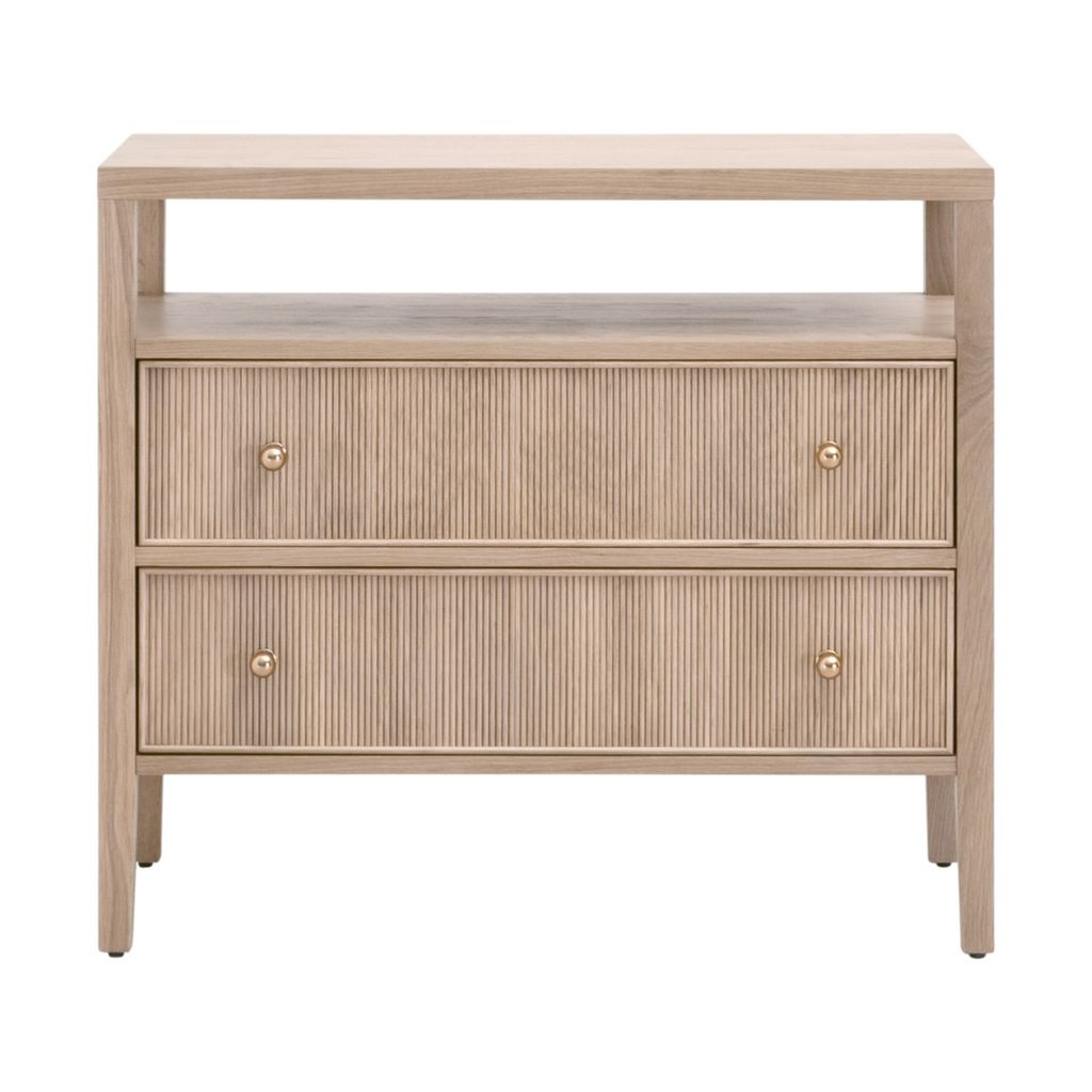 Preview image for Natural Reeded Oak Wood 2 Drawer Open Shelf Nightstand 34 inch