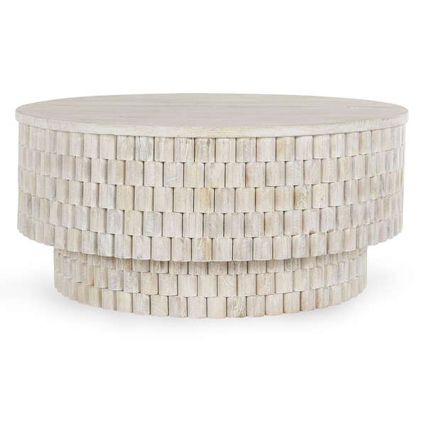 Norwood Mango Wood 40" Round Coffee Table, Coastal White