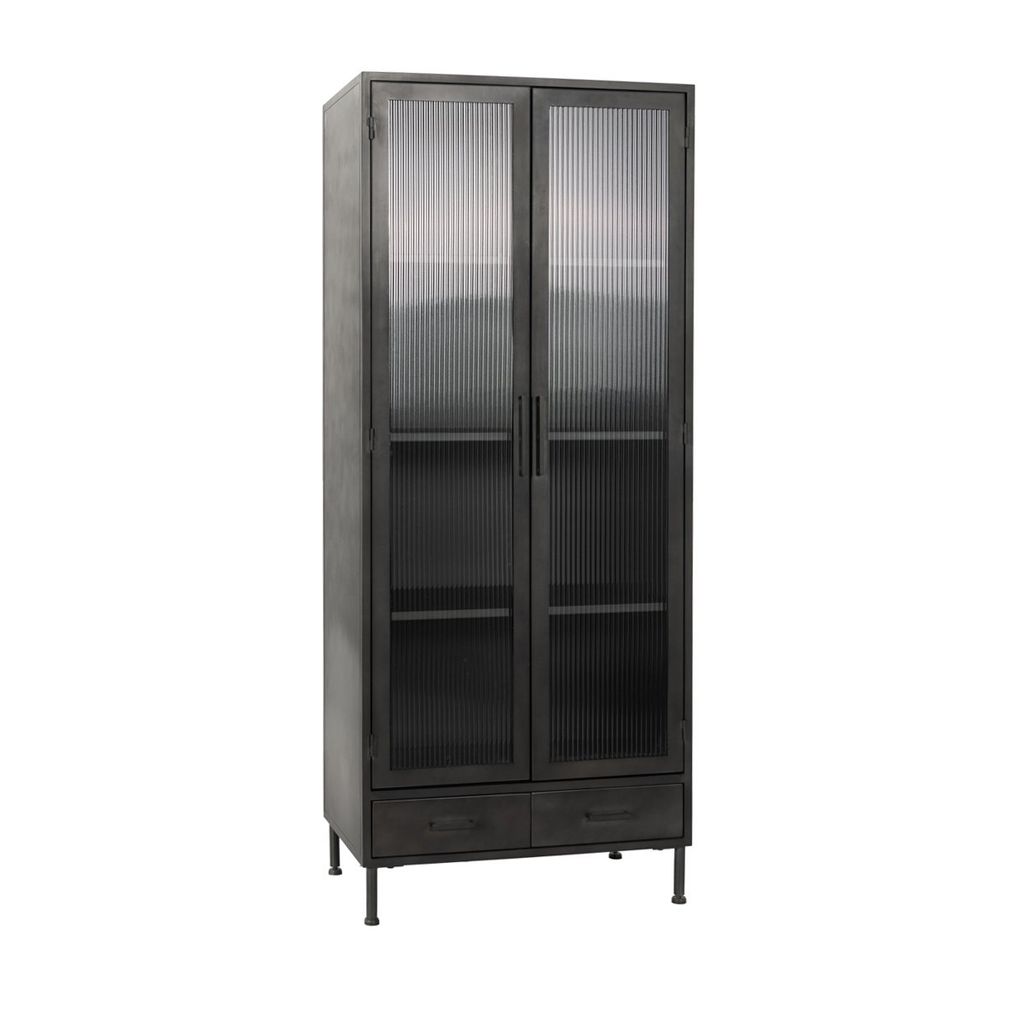 Preview image for Nore Metal/Glass 2Dr 2 Dwr Tall Cabinet Blackened Steel