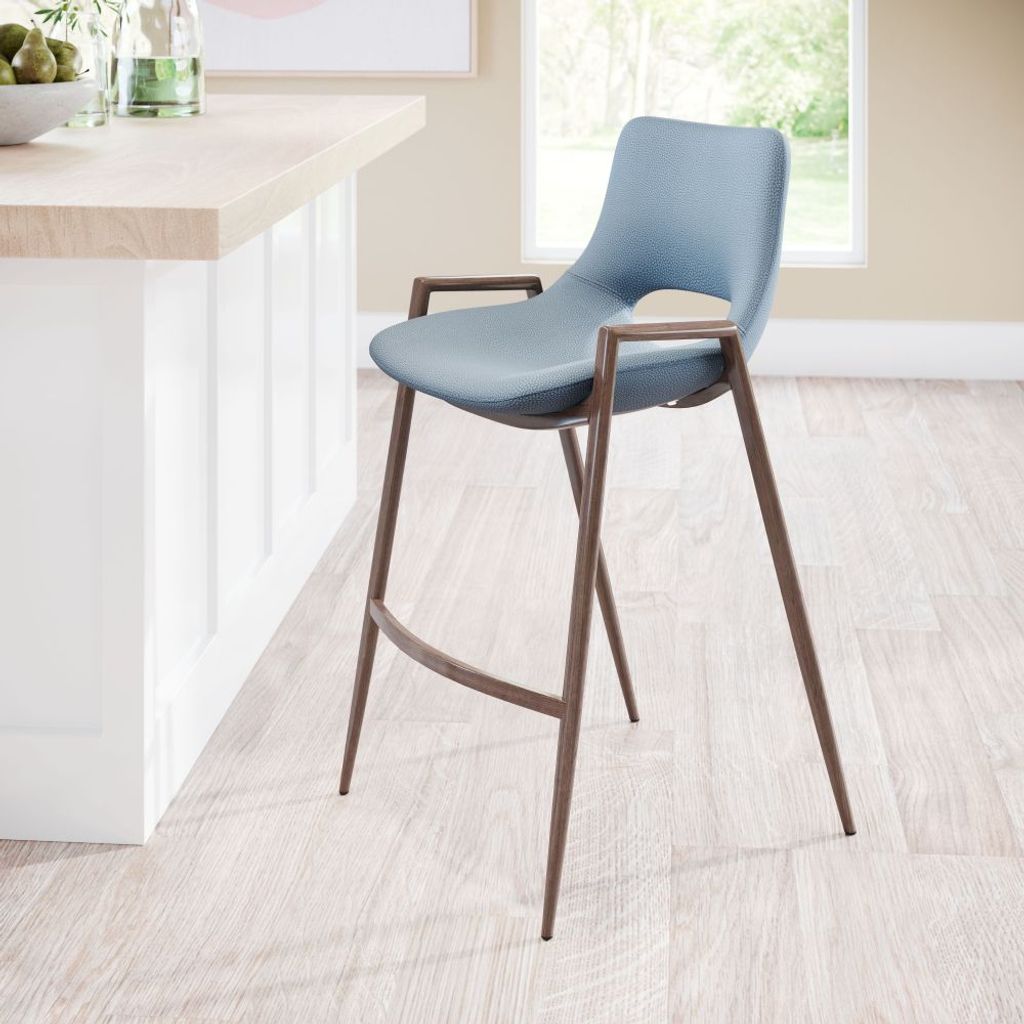 Desi Counter Stool Blue & Walnut Set Of 2