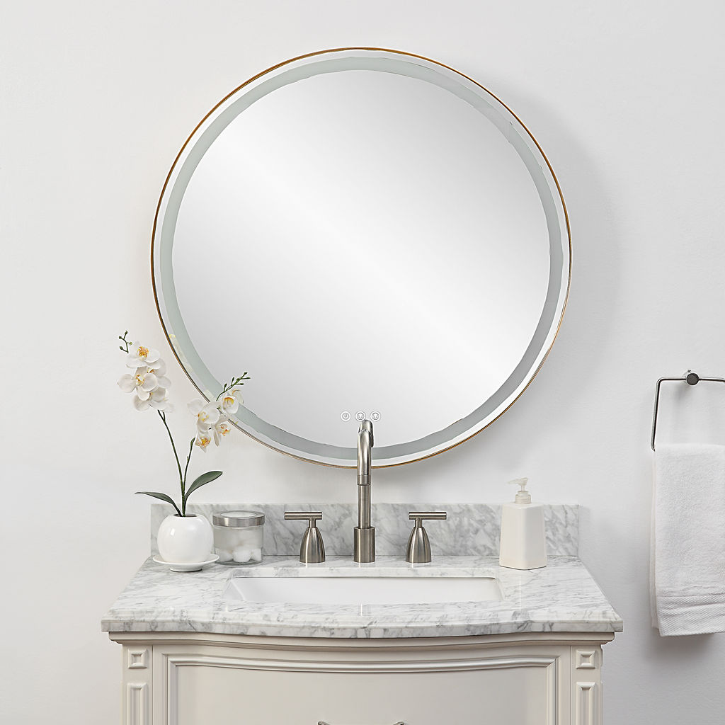 Lighted Brass Round Mirror