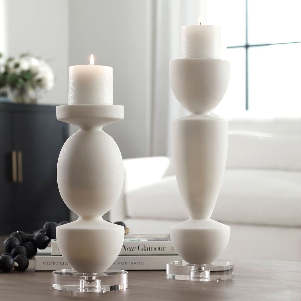 White Stone Candleholders, Set/2