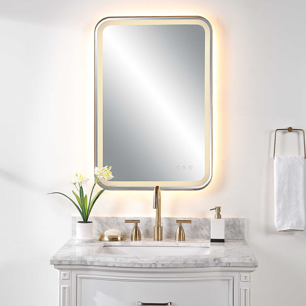 Lighted Vanity Mirror, Brass