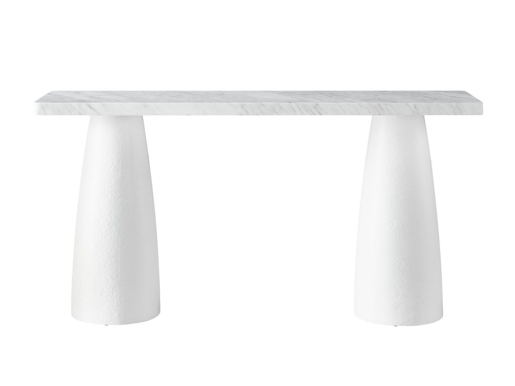 Modern Console with Textured White Finish, Marble Tabletop