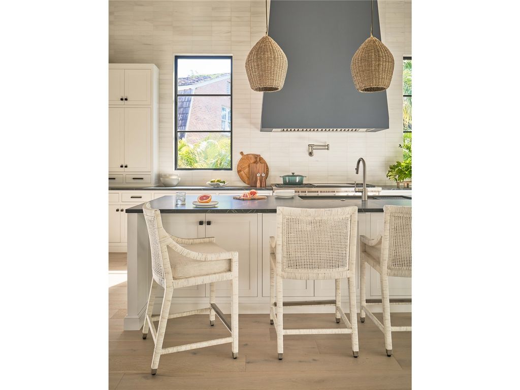 Longboat Counter Chair, White Rattan