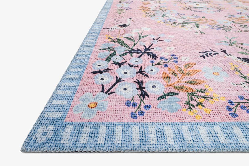 Rose / Sky Colored Floral Area Rug, 7'6" X 9'6"