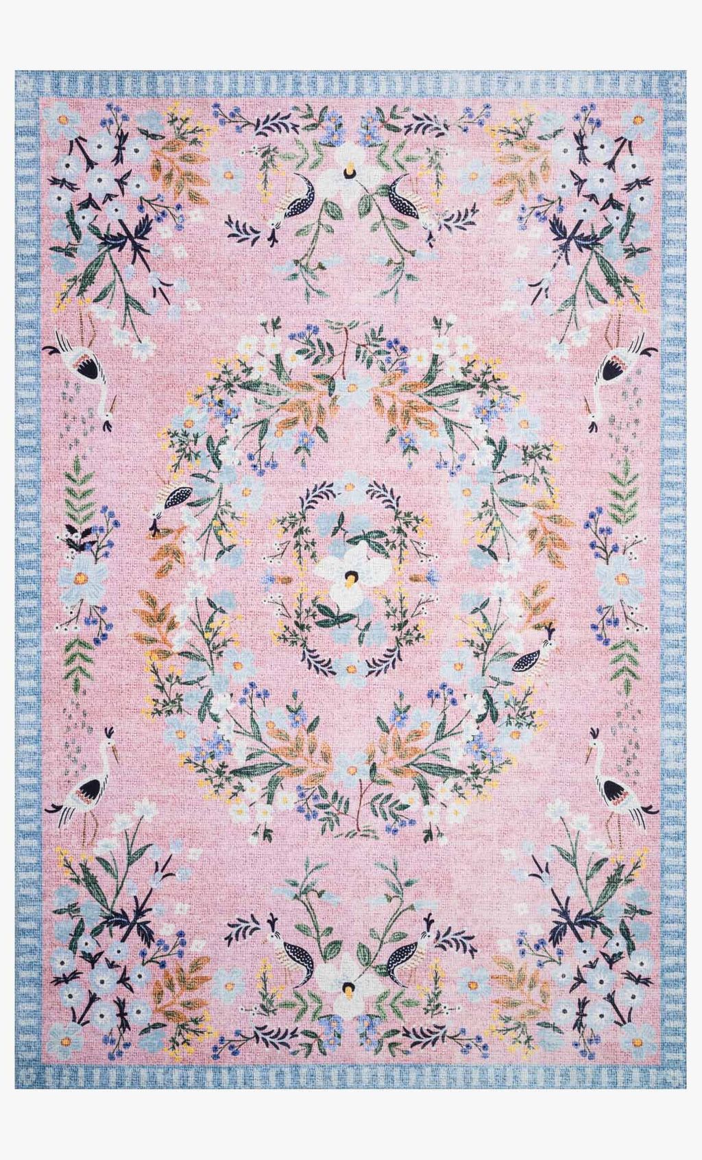 Rose / Sky Colored Floral Area Rug, 7'6" X 9'6"