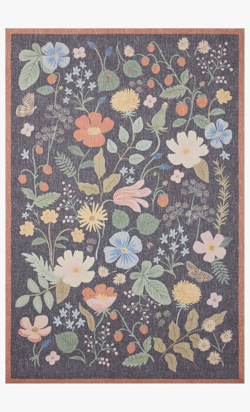 Strawberry Fields Black Area Rug, 5' X 7'6"