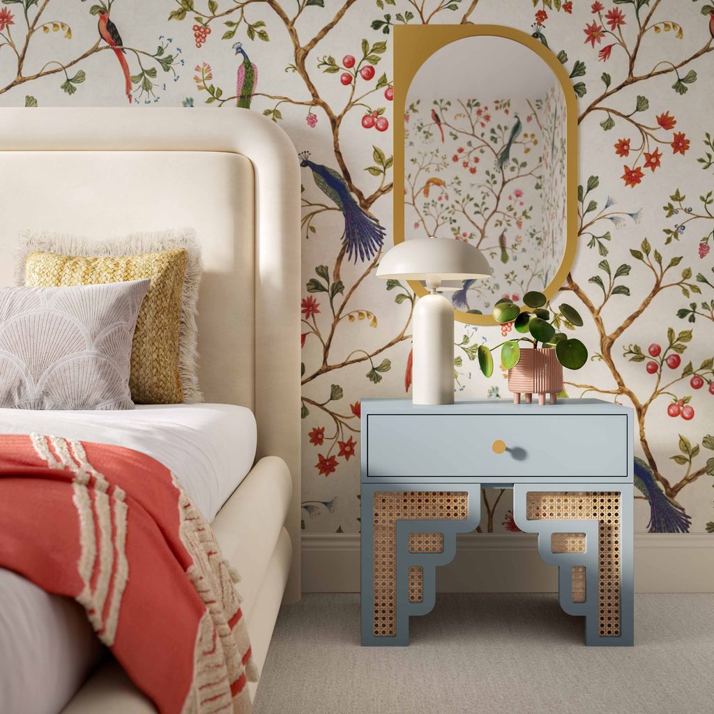 Pastel Blue & Rattan Nightstand