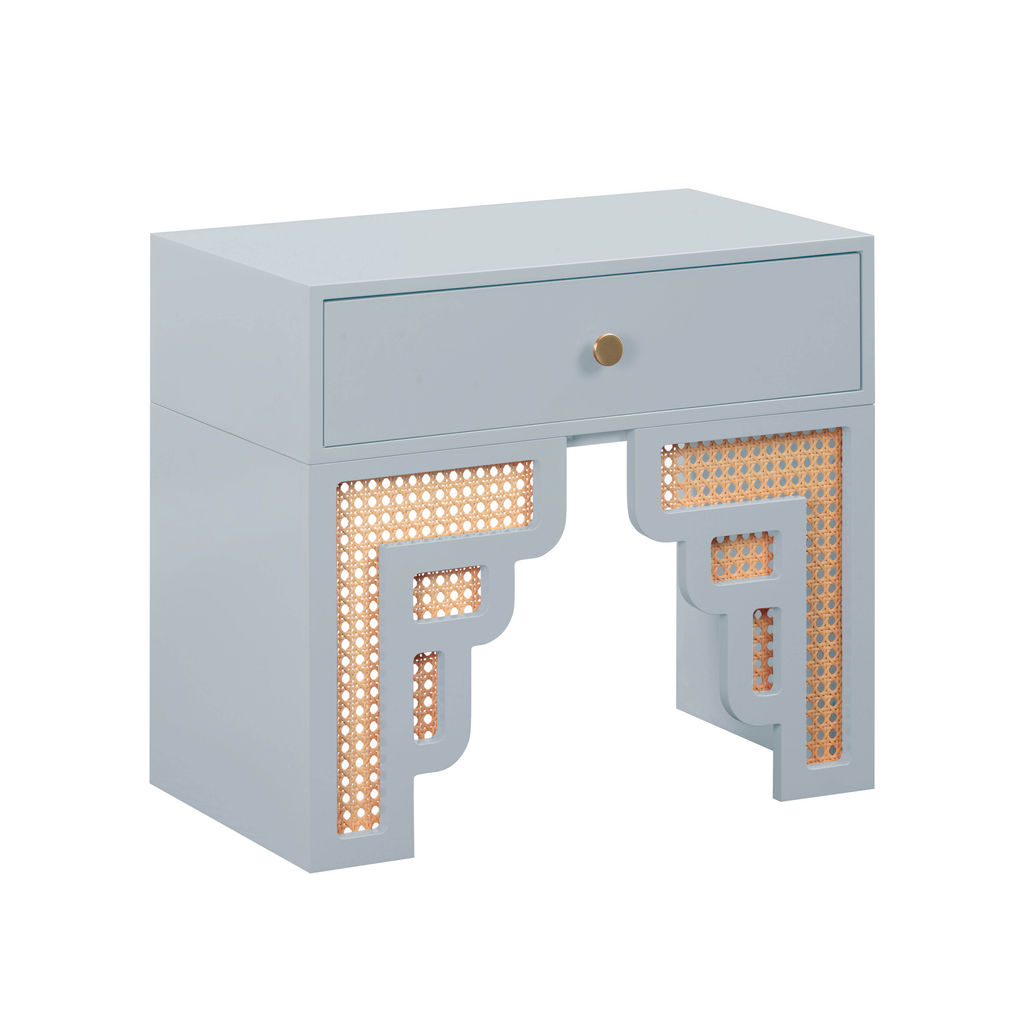 Pastel Blue & Rattan Nightstand