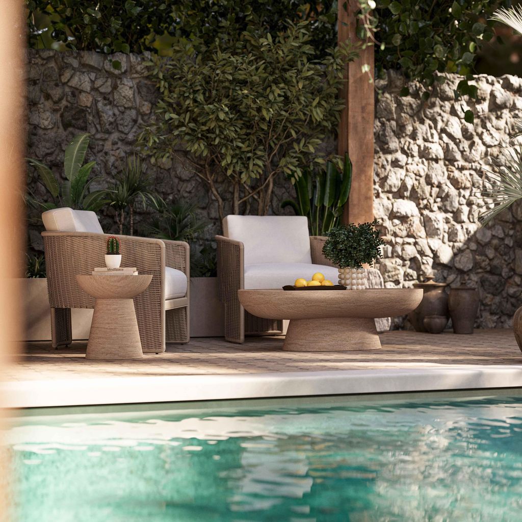 Faux Travertine Outdoor Side Table