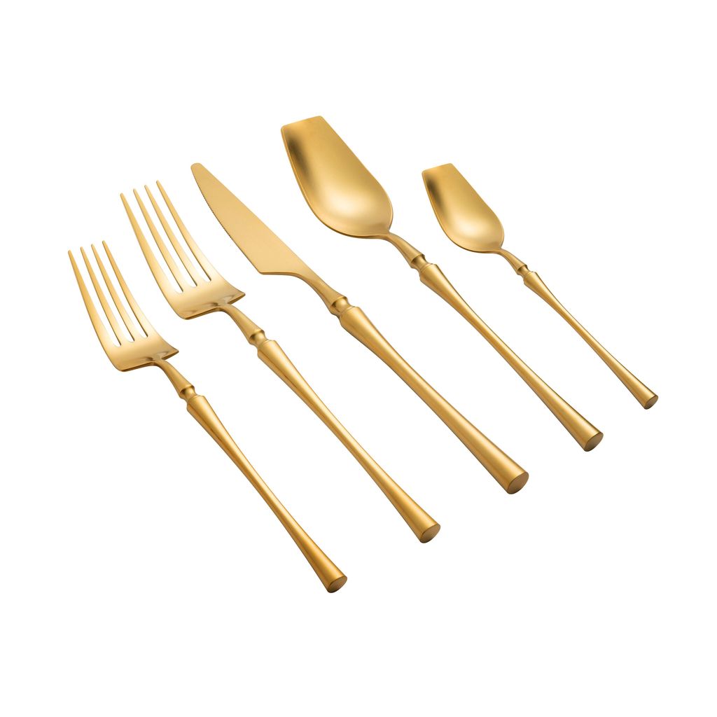 Millie Brushed Gold Stainless Steel Flatware - Set Of 5 Pieces - Service For 1