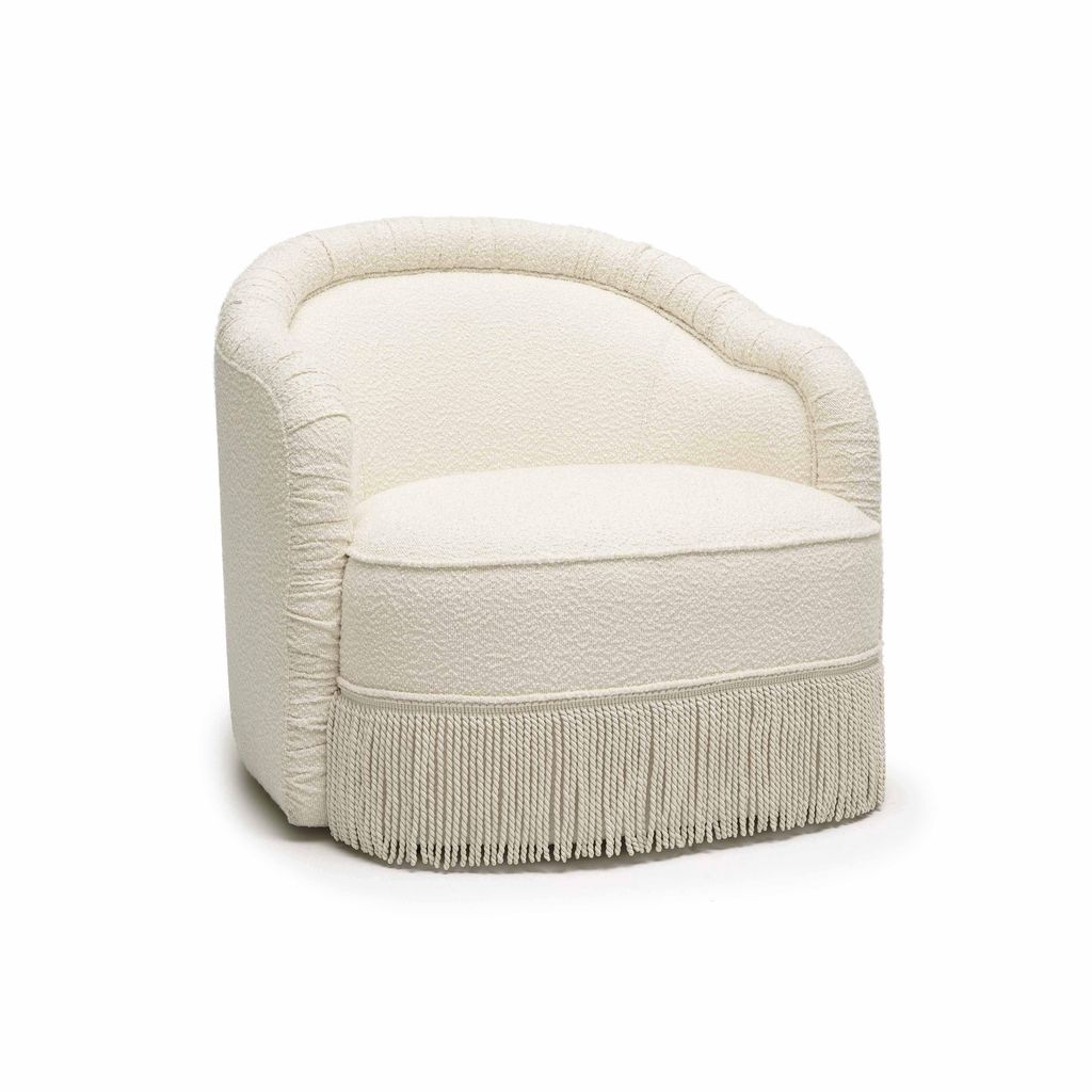 Living Room Tassel Lounge Chair, Cream Boucle