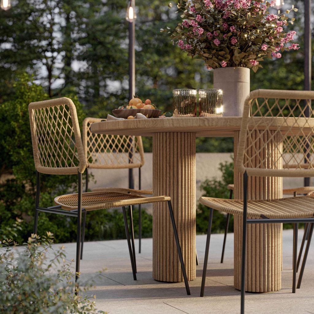 Patti Textured Faux Travertine Indoor/Outdoor Round Dining Table