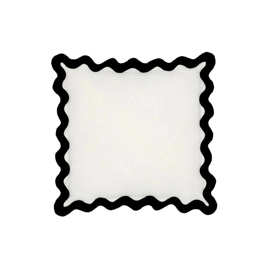 Preview image for Scalloped Edge Black And White Cotton Velvet Throw Pillow