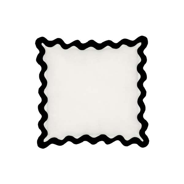 Scalloped Edge Black And White Cotton Velvet Throw Pillow