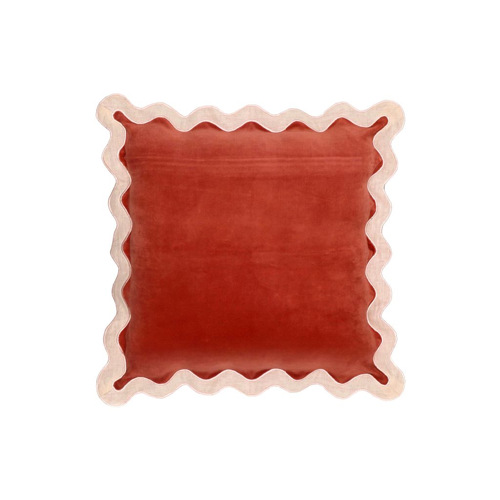 Preview image for Scalloped Edge Cream And Rust Cotton Velvet Throw Pillow