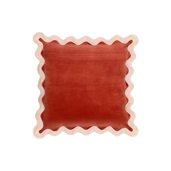 Scalloped Edge Cream And Rust Cotton Velvet Throw Pillow