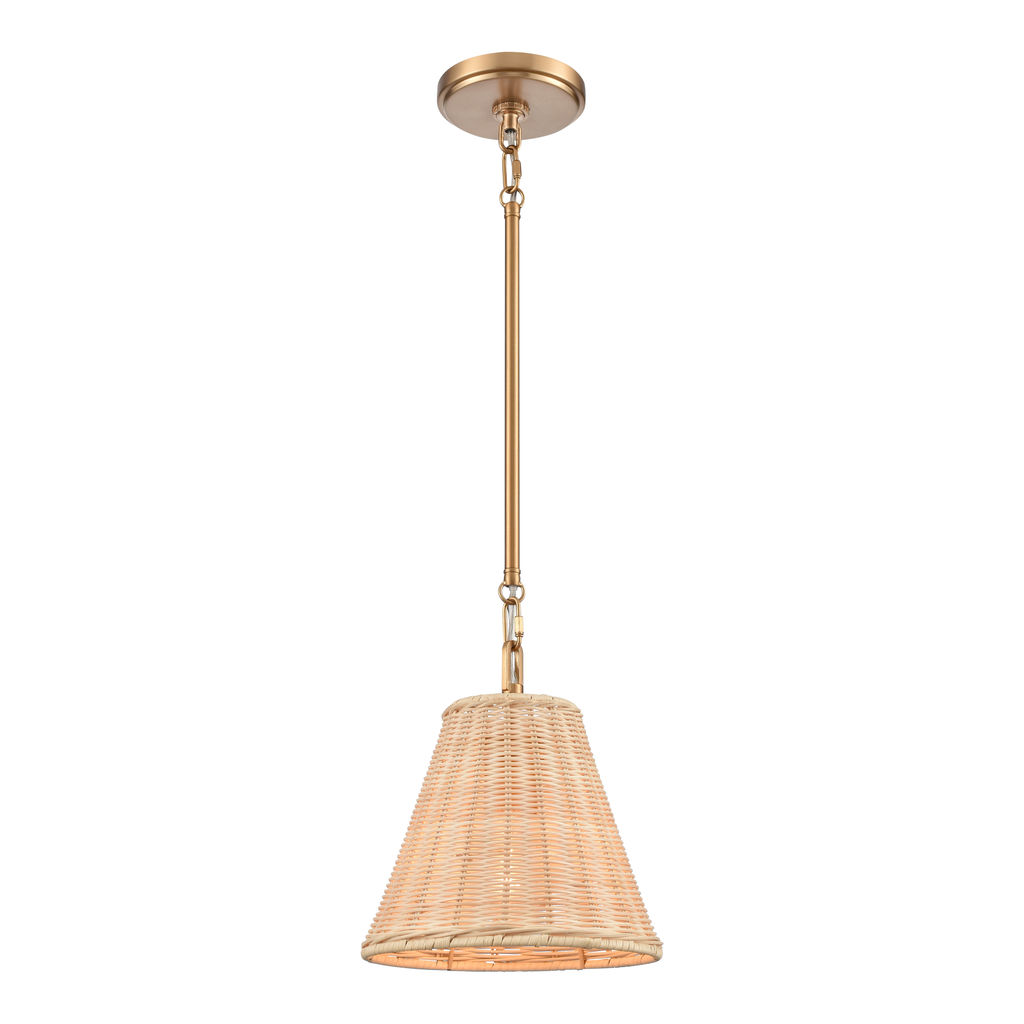 Rattan 9'' Wide 1-Light Mini Pendant - Brushed Gold