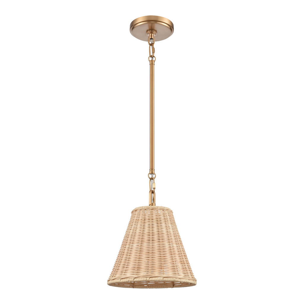 Rattan 9'' Wide 1-Light Mini Pendant - Brushed Gold