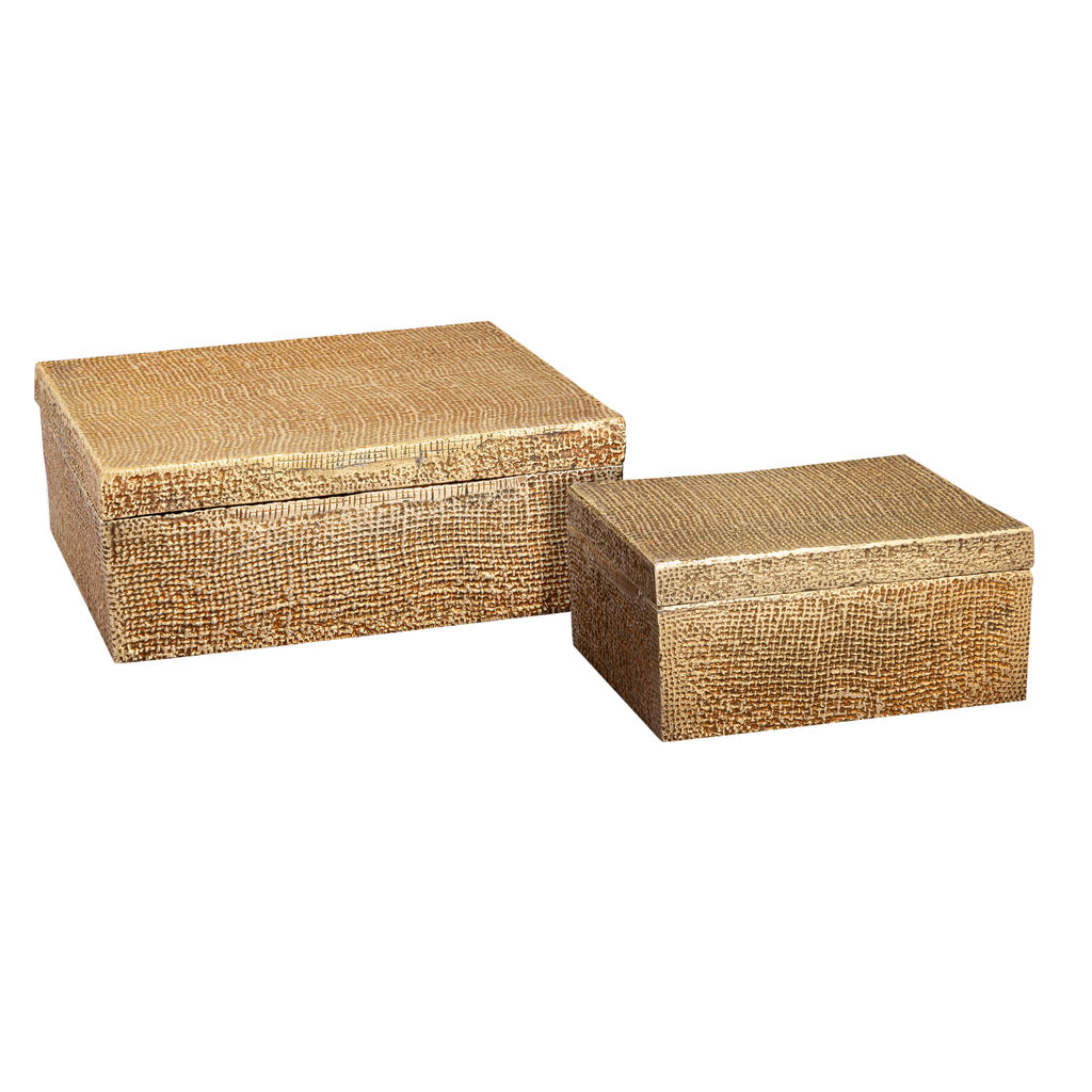 Square Linen Texture Box - Large Brass