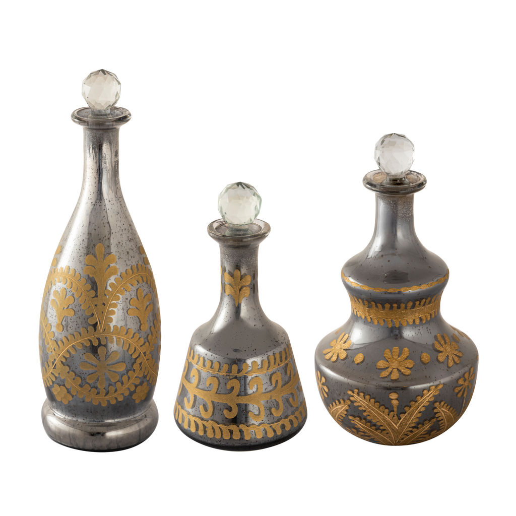 Kemal Bottle - Set Of 3 Antique Silver