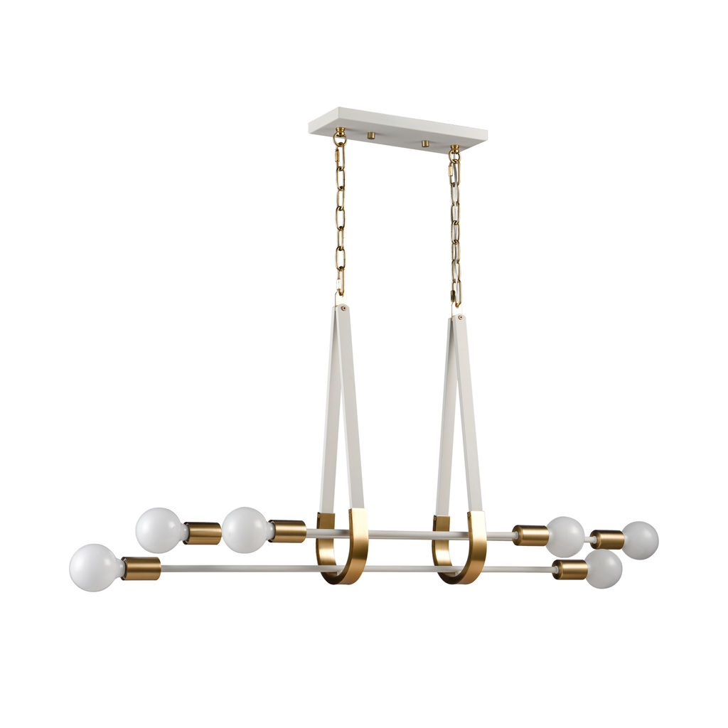 Sabine 42'' Wide 6-Light Linear Chandelier - Textured White With Brushed Gold