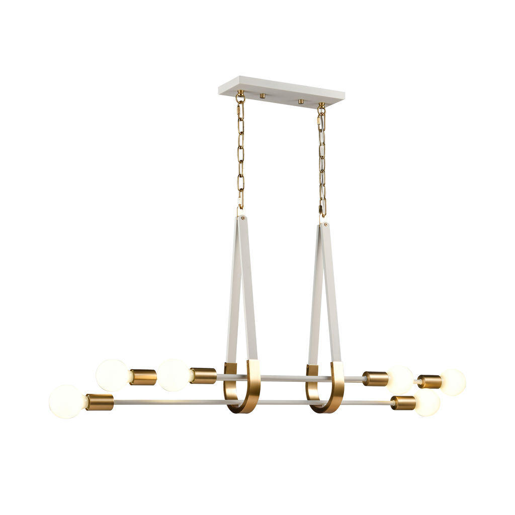 Sabine 42'' Wide 6-Light Linear Chandelier - Textured White With Brushed Gold