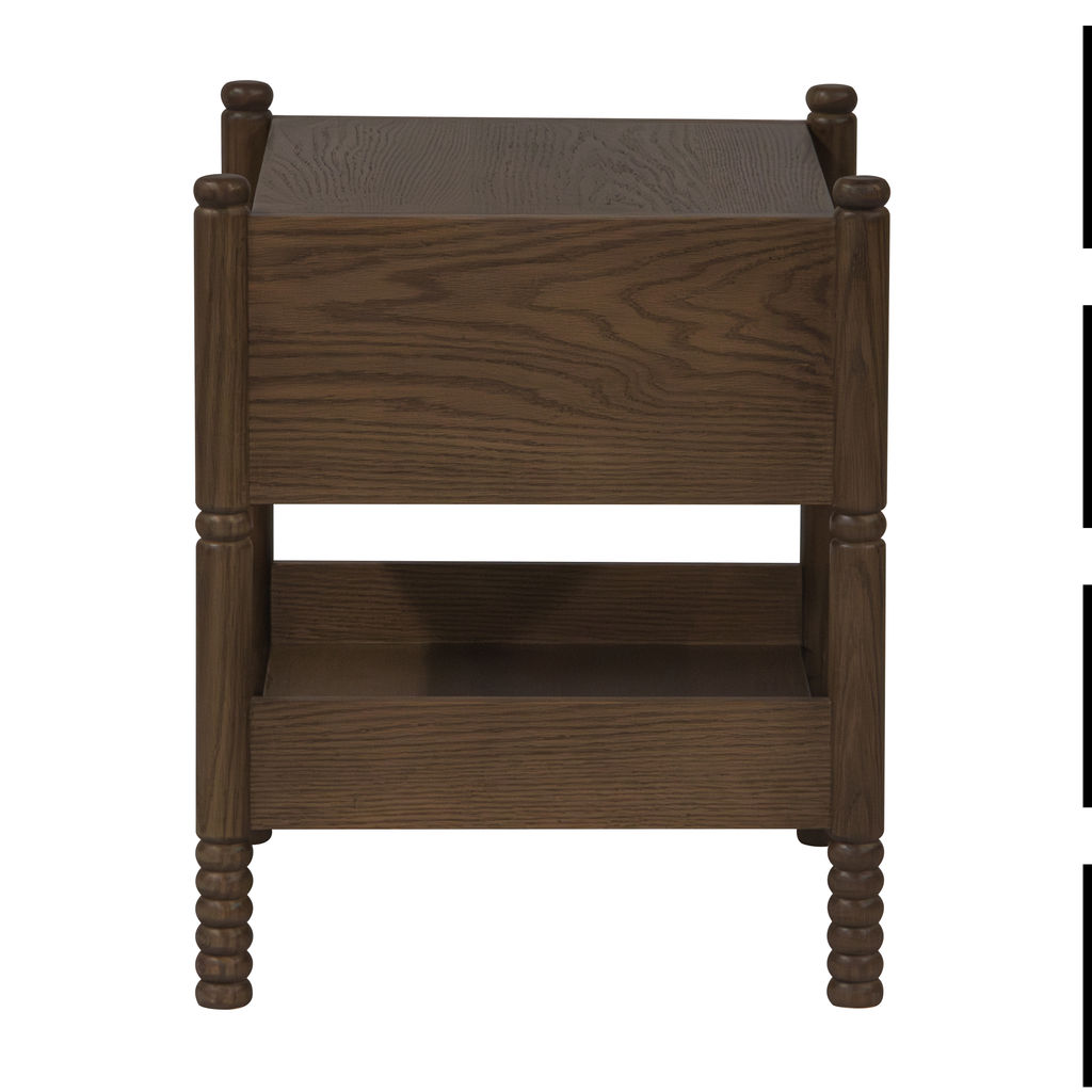 Brown Oak Wood Turned Leg Nightstand 22 inch