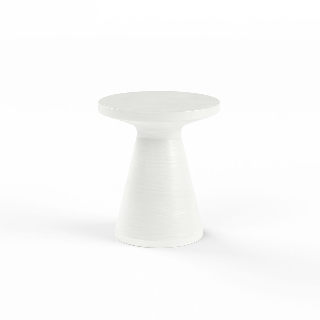 Grc Round End Table, Bone Finish