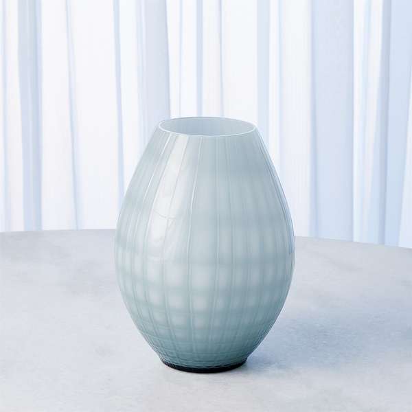 Cased Glass Grid Vase Blue, Small
