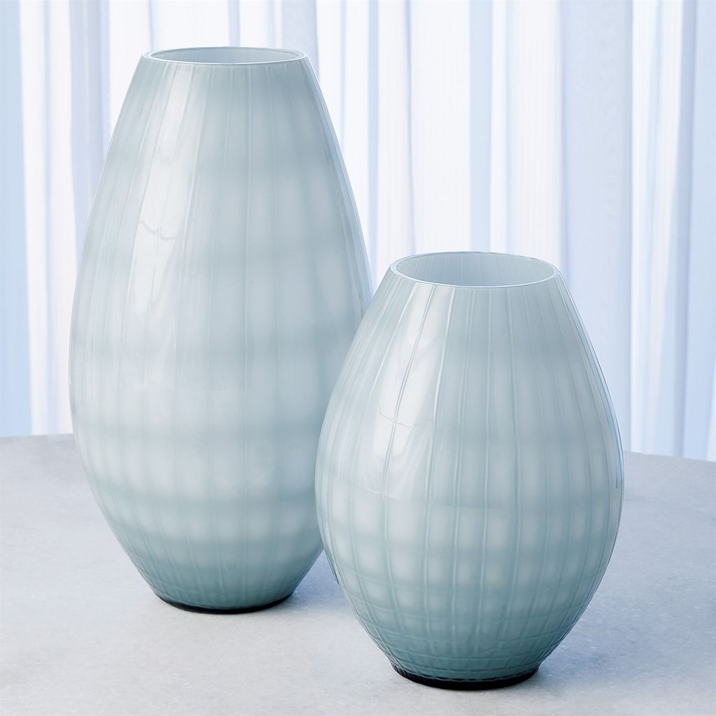 Cased Glass Grid Vase Blue, Large