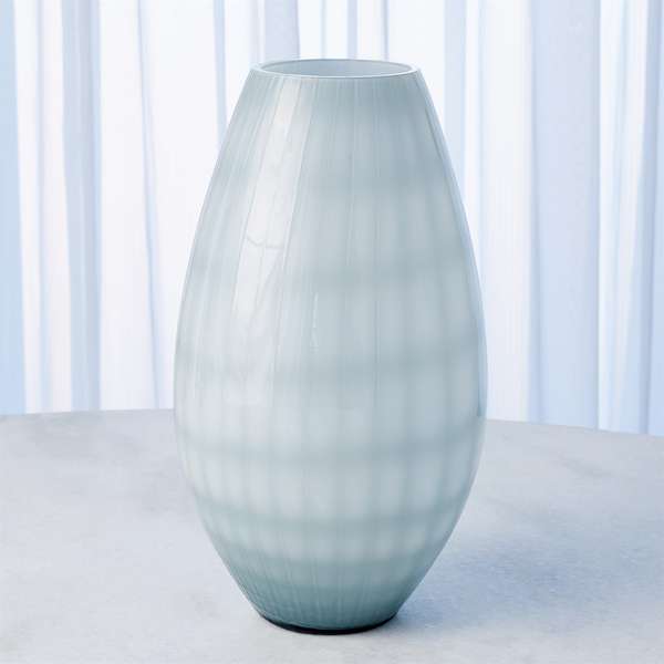 Cased Glass Grid Vase Blue, Large
