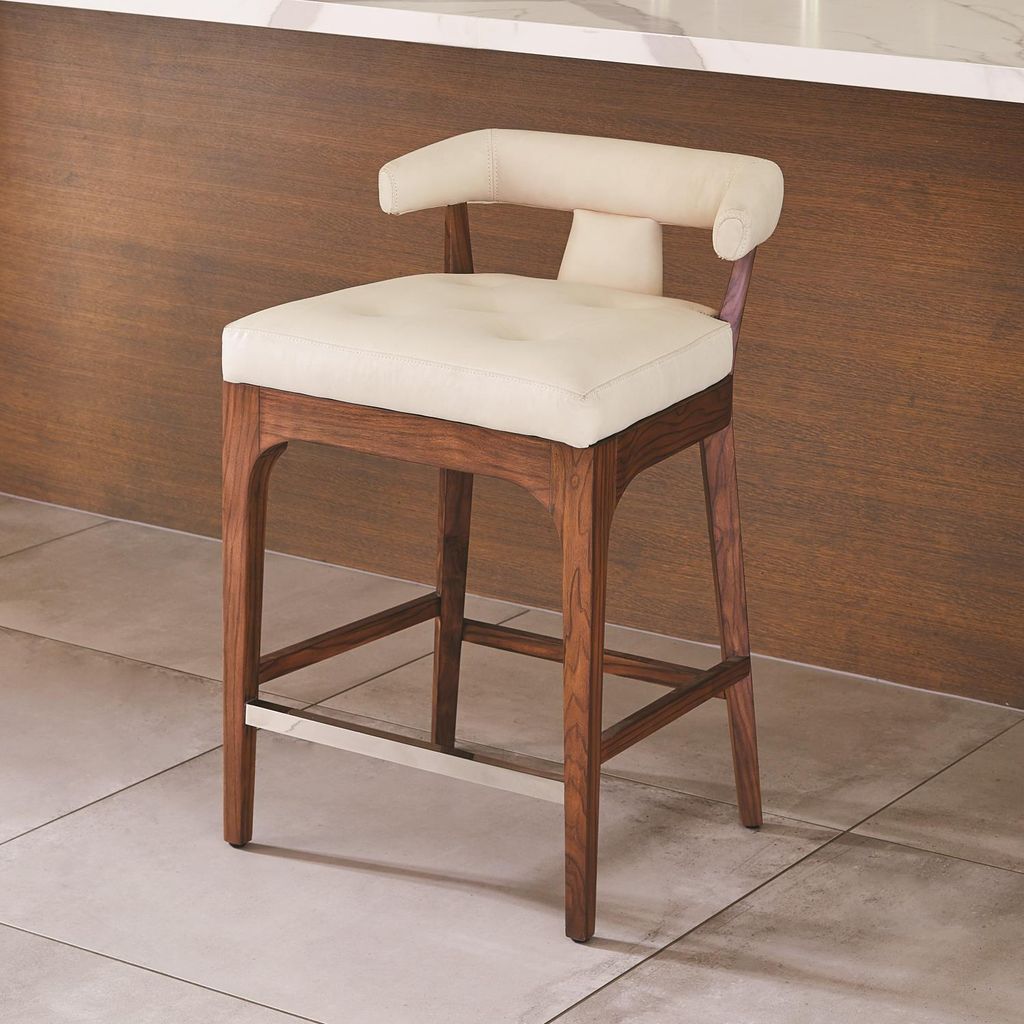 Moderno Counter Stool, Ivory Marble Leather