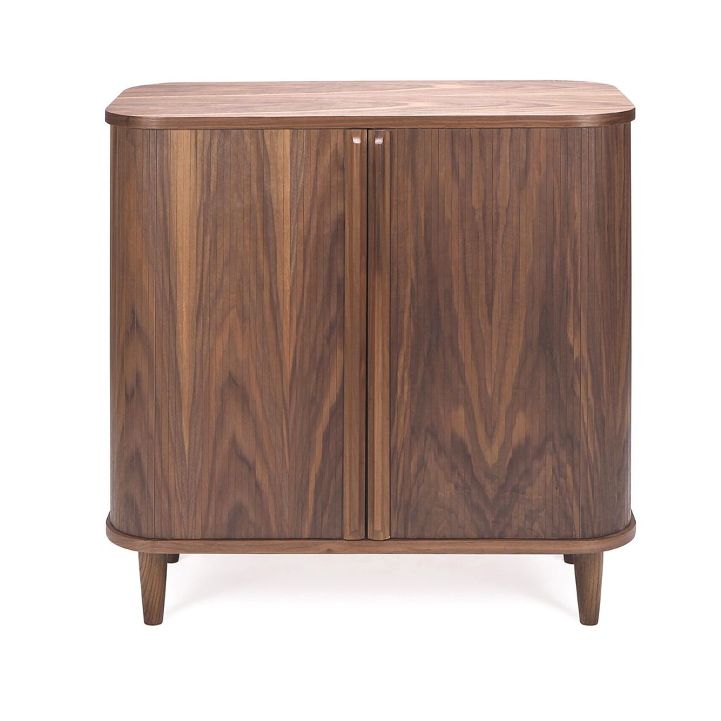 Preview image for Mid-Century Style Curved Luxury Home Bar Wine Cabinet Walnut Wood 32 inch